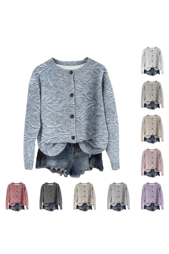 Women's Vintage Knit Button Vintage Print Cardigan Jacket for Fall and Winter, Retro Inspired, Winter Clothes for Women,White,M