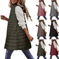 thumbnail image 1 of Fashionable Women's Long Down Vest Women's Casual Sleeveless Hooded Down Vest Jacket for Fall and Winter, Lightweight, Winter Clothes for Women,Army Green,L, 1 of 6