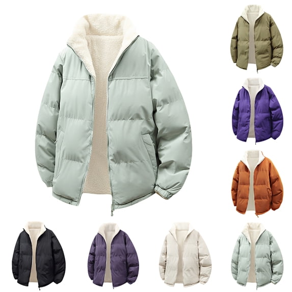 Outerwear Jackets and Coats for Men Stand Collar Zip Up Quilted Winter Puffer Coat with Drawstring Hem with Side Pockets Casual Windproof Warm Winter Outwear