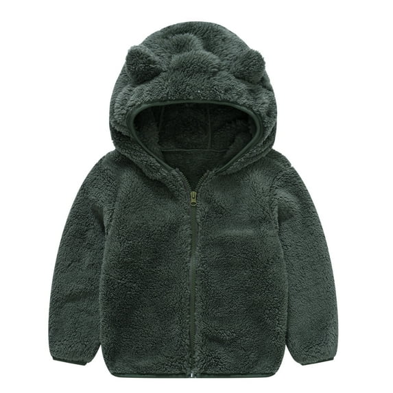 Outerwear Jackets Coats for Baby Boys Cute Ear Hooded Hooded Zipper Solid Color Sweatshirt Toddler Winter Clothes 18-24 Months