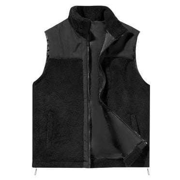 Outerwear Vests Qiggri Men's Fallow Full-Zip Stand Collar Sleeveless Jacket Have Pockets Patchwork Gilet Gifts Clearance Black M