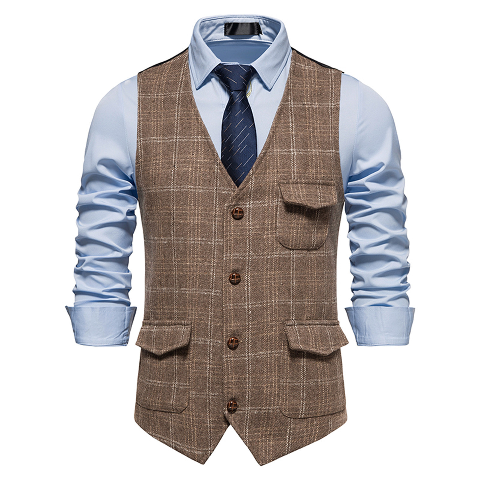 Outerwear Vests Qiggri Men's Plaid Vintage Men's Suit Waistcoat
