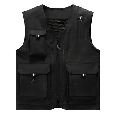Outerwear Vests Qiggri Men's Thin Sports Multi-bag Casual Quick-drying Loose Mountaineering Tooling Outdoor Jackets Early Access Deals Black L