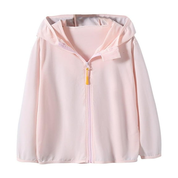 Outerwear for Girl New Girls Lightweight Sun Protection Jacket Loose Zip up Long Sleeve Kids Cute Hoodies Cardigan Pinky 10 Years