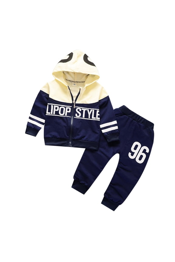 Outfit for Boys 5T Number 96 Printed Children's Spring and Autumn Wear Casual Color Contrast Fashion Baby 0 5 Years Old Hoodie Long Sleeve Children Navy, 4-5 Years
