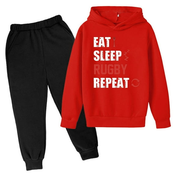 Outfit for Boys 5T Winter Sweatshirt Letter Printed Hoodie Pants Children's Casual Two Piece Fashion Trend American Football Fans Sports Rugby Player Sports Gift Red, 5-6 Years