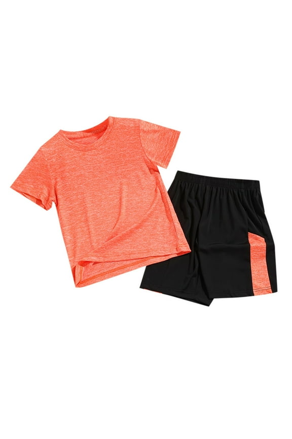 Outfit for Boys 7-8 Boys Girls Sports Suit Short Sleeve T Shirt Tops with Shorts Summer Quick Drying Clothing Set Jogging Football Tracksuit Orange, 11-12 Years
