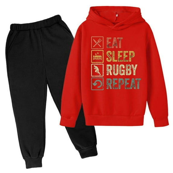 Outfit for Boys 7-8 New Hooded Football Letter Printed Hoodie Pants Children's Casual Two Piece Fashion Trend American Football Fans Sports Gift Athletic Sweatsuits Red, 11-12 Years