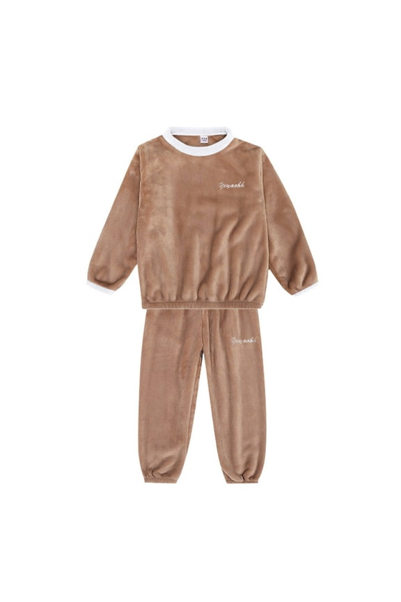 Outfit Boys Long Sleeve Boys Girls Flannel Clothes Set Fluffy Sweatshirt Top And Pants Winter Warm Soft Fuzzy Homewear With Sweatpants(Khaki,100 2-3 Years)