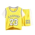 thumbnail image 1 of Outfit for Boys Size 14-16 Summer New Children's Quick Drying Sports Set Boys Wicks Sweat Short Sleeved Shorts Two Piece Basketball Suit with Pocket Z6-Yellow, 3-4 Years, 1 of 3
