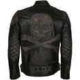 thumbnail image 1 of Outfit Craze Men Distressed Black Vintage Skull & Bones Biker Leather Jacket (XL), 1 of 6