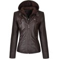 thumbnail image 1 of Outfit Craze Women Brown Biker Detachable Zipper Hoodie Real Leather Jacket (XL), 1 of 3