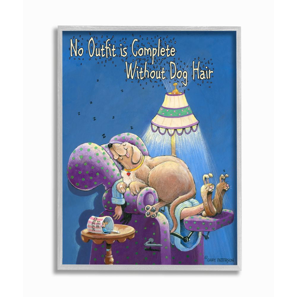 Outfit Dog Hair Funny Cartoon Pet Design Gray Farmhouse Rustic Framed Giclee Texturized Art by Gary Patterson