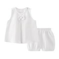 thumbnail image 1 of Baby Girls Outfits Spring Summer Solid Double Layer Yarn Breathable Bow Skirt Shorts Set Kids Clothes White 3 Years-4 Years, 1 of 7
