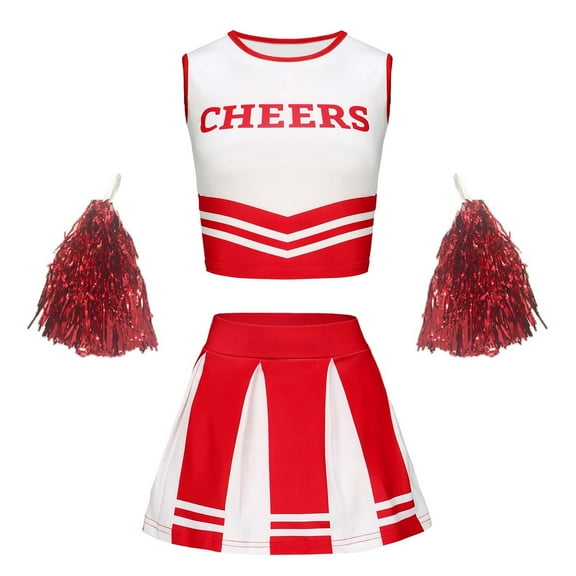 Outfit Girls' Clothing Set Cheerleading Sequins V Neck Letter Printed Sleeveless Crop Tank Top Elastic Waist Splicing Color Skirts Children Tee and Pants Set 7-8 T