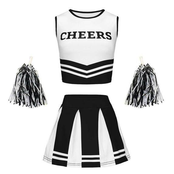 Outfit Girls' Clothing Set Cheerleading Sequins V Neck Letter Printed Sleeveless Crop Tank Top Elastic Waist Splicing Color Skirts Children Tee and Pants Set 5-6 T