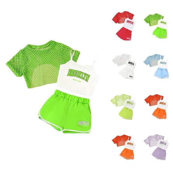 Outfit for Girls Girls Sets Girls Summer Outfits 3 Piece Set Casual Loose Fit Sleeveless Top Shorts Combo For Outdoor Activities Age 8 14 Comfortable Breathable Playwear