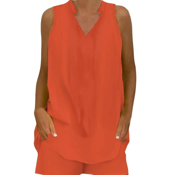 Outfit Sets 2 Piece for Women V-Neck Sleeveless Tank Tops and Shorts Casual Summer Solid Holiday Vocation Pajamas Lounge Suits