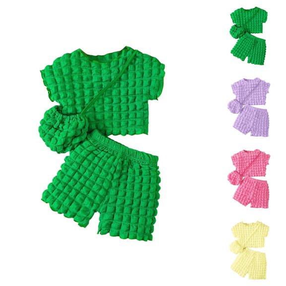 Outfit Sets for Girls Girls Sets Girls Summer Outfits Toddler Cute Round Neck Sleeve Top And Bag Set Casual Playwear For Ages 3 9 Comfortable Daily Wear