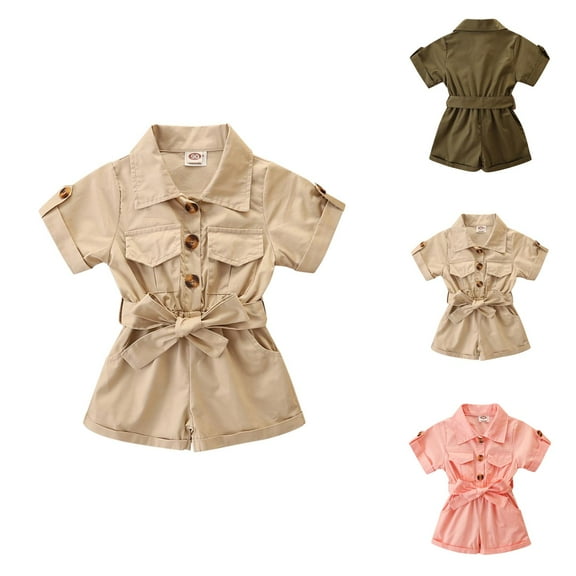Outfit Sets for Girls Girls Clothing Set Summer Girl Short Sleeve Stylish Cargo Jumpsuit