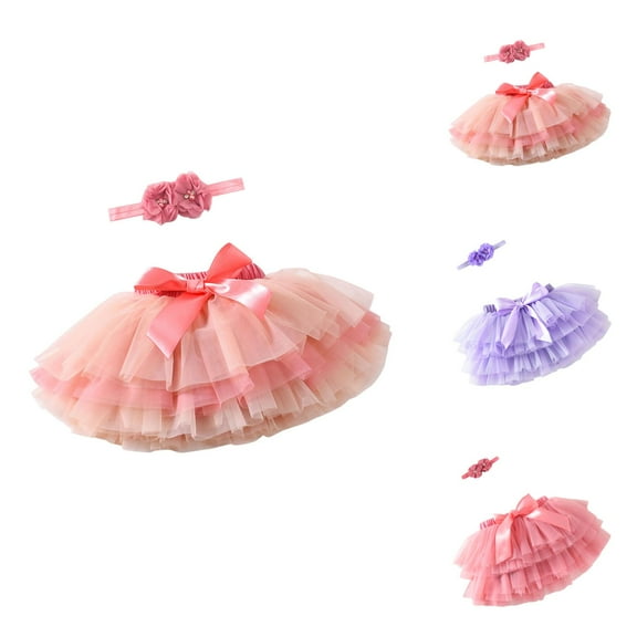 Outfit Sets for Girls Girls Clothing Sets Toddler Baby Girls Soft Fluffy Tutu Skirt Solid Bowknot Party Carnival Mesh Tulle Tutu Skirt With Hairband