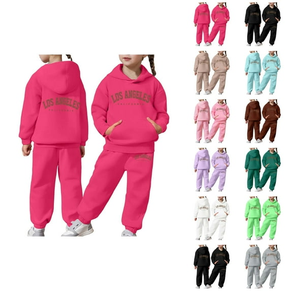 Outfit Sets for Girls Girls Sets Child Toddler Boys Girls Long Sleeve Solid Warm Hoodie Pullover Tops Pants Kids Outfits Sweat Suit
