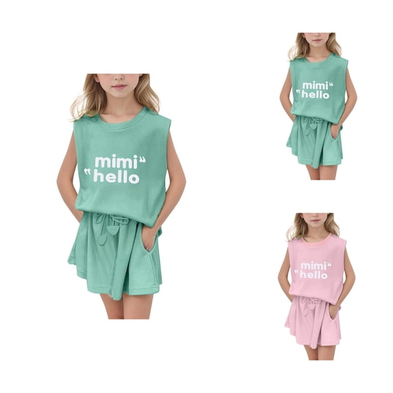 Outfit Sets for Girls Sets for Girls Girl's 2 Piece Outfits Sleeveless Round Neck Tops And Shorts With Pockets Casual Summer Shorts Sets
