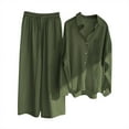 thumbnail image 1 of Outfit Sets for Women 2 Piece Lounge Set Casual Button Long Sleeve Shirts and Wide Leg Pants Outfit Tracksuit, 1 of 7