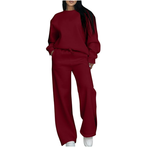 Outfit Sets for Women 2 Piece Sets Crew Neck Long Sleeve Tops Long Pants Lounge Sets Hoodie Suit