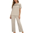 thumbnail image 1 of Outfit Sets for Women 2 Piece Sets Summer Comfortable Casual Sports Pleated Short Sleeved Pocket Pants Solid Color Set, 1 of 9