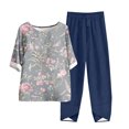 thumbnail image 1 of Outfit Sets for Women Casual Round Neck 5/4 Sleeve Top and Pants Digital Printing Two Piece Set, 1 of 5