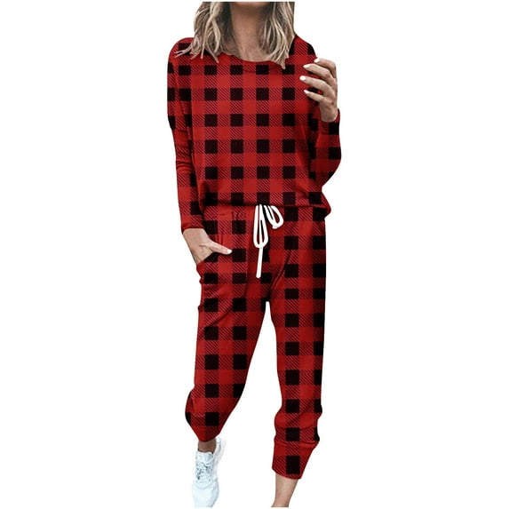 Outfit Sets for Women Classic Print Long Sleeve Sport Pullover And Pants Two Piece Set