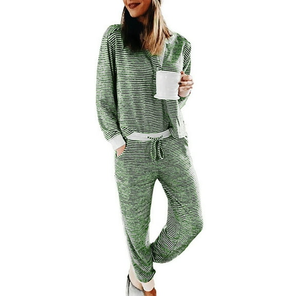 Outfit Sets for Women Fashion Loose Striped Printed Long Sleeve Trousers Casual Two Piece Suit