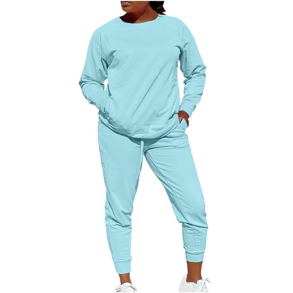 Outfit Sets for Women Fashionable Casual Solid Color Long Sleeved Top Casual Long Pants Outfit Set