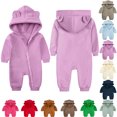 thumbnail image 1 of Outfit Suit Girls Boys Fleece Jumpsuit Romper Hooded Toddler Kids Boys And Girls Solid Color Cute Long Sleeve Hooded Romper Jumpsuits Purple 0 Months, 1 of 9