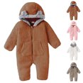 thumbnail image 1 of Outfit Suit Girls Boys Fleece Jumpsuit Romper Hooded Toddler Kids Boys Girls Cute Bodysuit Solid Color Warm Fleece Long Sleeved Zipper Jumpsuit Hoodie Rompers Gray 12-18 Months, 1 of 9