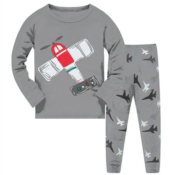 Outfit for Boys 10-12 Years Old Toddler Kids Boys Pajamas Print Cotton Kids 2 Piece Pj's Long Sleeve Sleepwear Clothes Set Outfits Grey, 7-8 Years