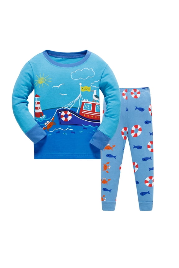 Outfit for Boys 3T Toddler Kids Boys Pajamas Sea Sky Pattern Cotton Kids 2 Piece Pj's Long Sleeve Sleepwear Clothes Set Outfits Sky Blue, 7-8 Years