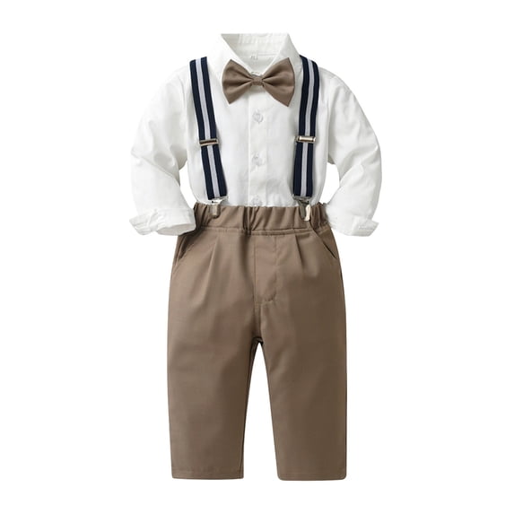 Outfit for Boys Size 10-12 Toddler Boys Long Sleeve Shirt Tops Pants with Tie Child Kids Gentleman Outfits Party Dress Khaki, 2-3 Years