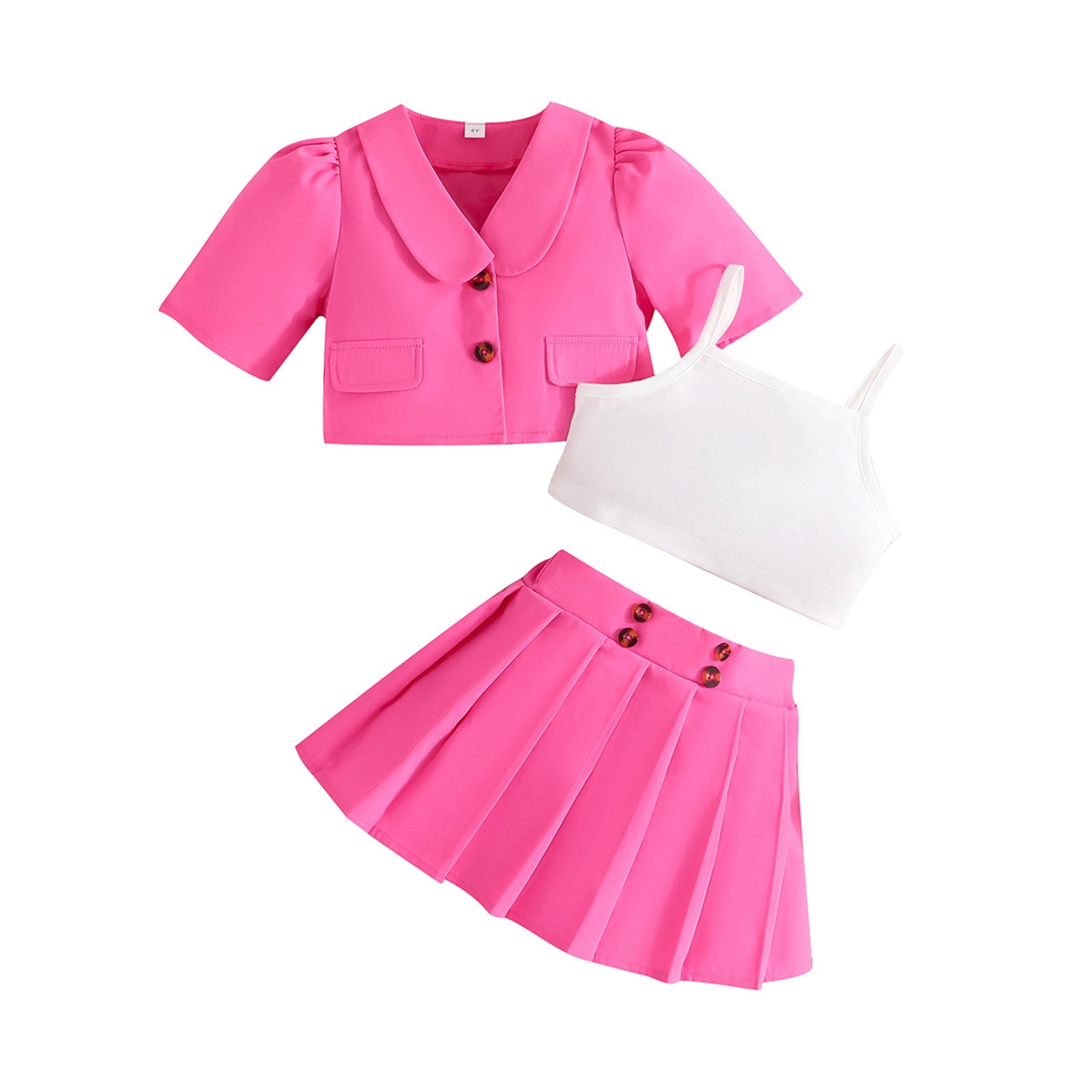 Outfit for Girls 10 12 Years Old Kids Summer Clothes Solid Short Sleeve Coat Suit Camisole Crop Tops Skirt Outfits 3Pcs Set Hot Pink 8Y Walmart