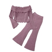 Outfit for Girls 12-14 Girls One Shoulder Fashion Long Sleeved Top Micro Casual Pants Solid Color Suit Light , 140