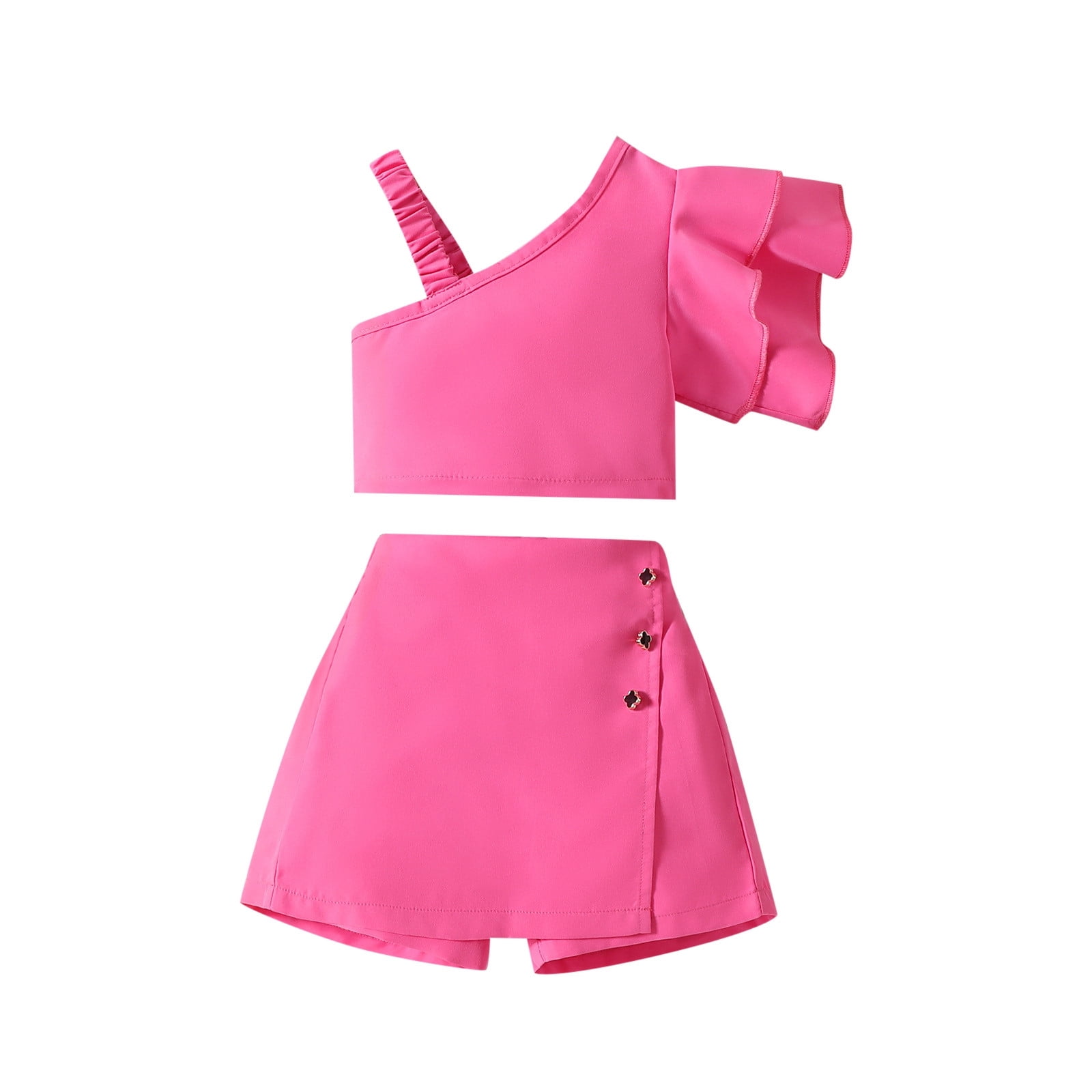 Outfit for Girls 12-14 One Shoulder Tops and Skirt Solid Color Two Piece Outfit  Set Casual Clothes Kids Clothes Hot Pink,130 - Walmart.com