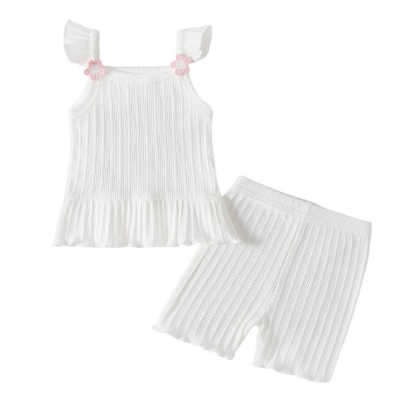 Outfit for Girls 14-16 Toddler Kids Baby Girls Outfits Clothes Flower Print T-shirt Top+Belt Shorts Set Z11-White, 6-12 Months