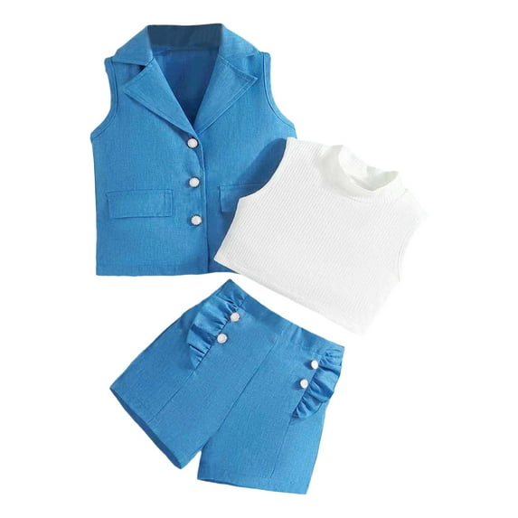 Outfit for Girls 3T Little Child Girls Suit Undershirt Jacket Camisole Bottoming Shorts Summer Fashion Casual Suit Z18-Blue, 5-6 Years