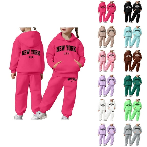 Outfit for Girls Girls Clothing Set Child Toddler Boys Girls Long Sleeve Solid Warm Hoodie Pullover Tops Pants Kids Outfits Sweat Suit