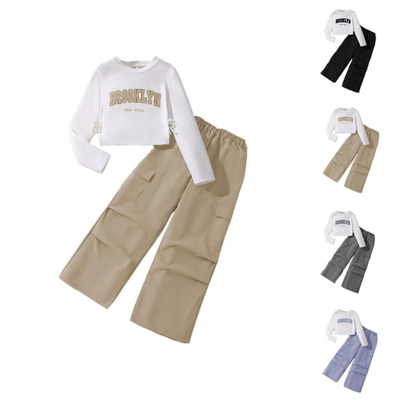 Outfit for Girls Girls Clothing Set Girls 2 Piece Outfits Long Sleeve Sweatshirt Shirts And Cargo Jogger Pants Outfits
