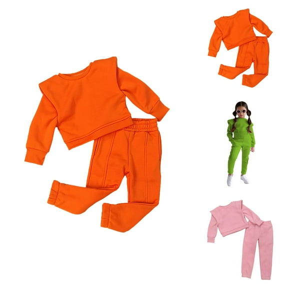 Outfit for Girls Girls Set Kids Toddler Baby Girls Boys Autumn Winter Solid Cotton Long Sleeve Hoodie Pullover Sweatshirt Set Clothes