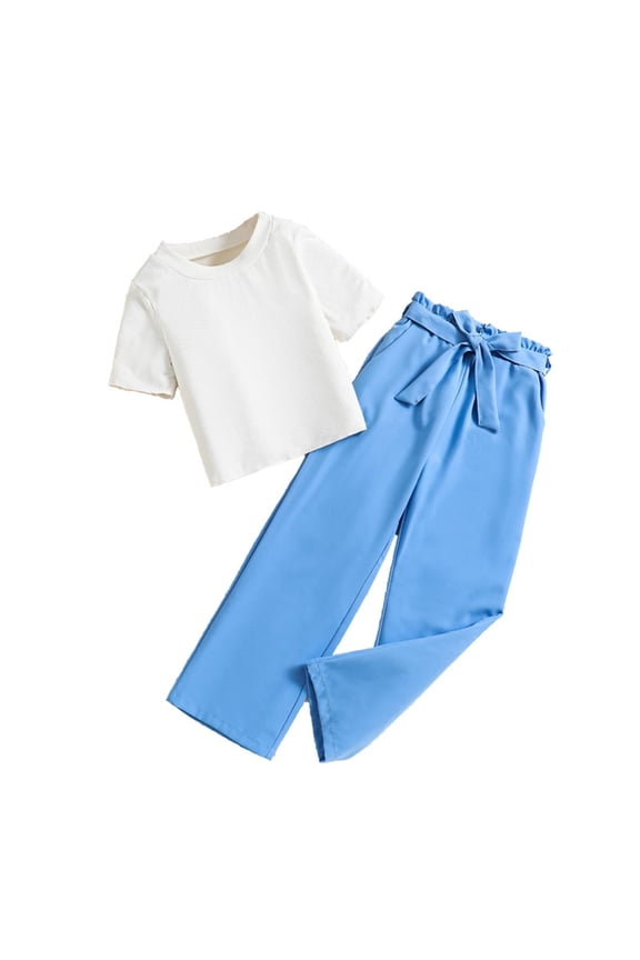 Outfit for Girls Size 12-14 Girl's 2 Piece Outfits Cut Out Sleeveless Ribbed Tank Top And Cargo Pants Set Z11-Blue, 11-12 Years