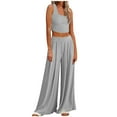 thumbnail image 1 of Outfit for Women Sumemr Comfy 2 Piece Set Solid Knitted Sleeveless Crop Tops Elastic Waist Wide Leg Casual Palazzo Pants Homewear Suit(XXL,Gray), 1 of 6