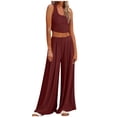 thumbnail image 1 of Outfit for Women Sumemr Comfy 2 Piece Set Solid Knitted Sleeveless Crop Tops Elastic Waist Wide Leg Casual Palazzo Pants Homewear Suit(XXL,Red), 1 of 6